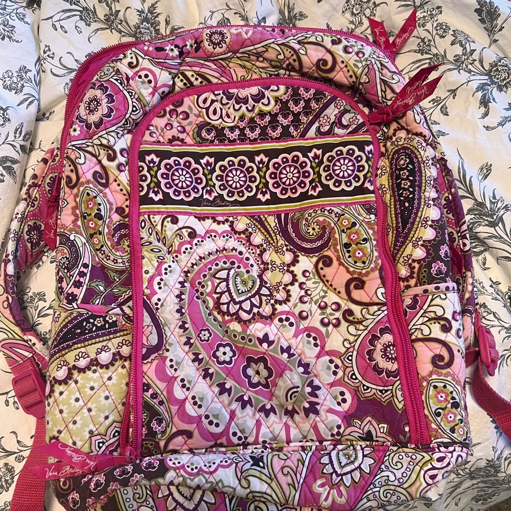 Vera Bradley Pink and Purple Backpack with Paisley Design